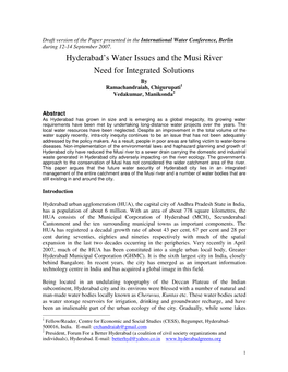 Hyderabad's Water Issues and the Musi River Need