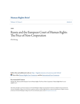 Russia and the European Court of Human Rights: the Rp Ice of Non-Cooperation Ole Solvang