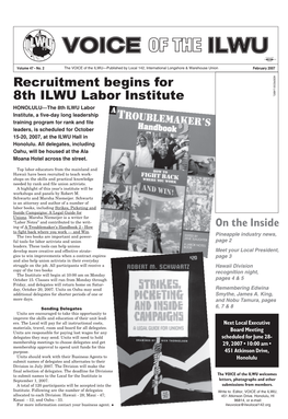 Recruitment Begins for 8Th ILWU Labor Institute