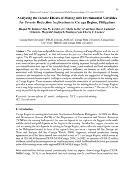 Analyzing the Income Effects of Mining with Instrumental Variables for Poverty Reduction Implications in Caraga Region, Philippines