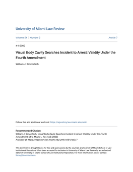 Visual Body Cavity Searches Incident to Arrest: Validity Under the Fourth Amendment