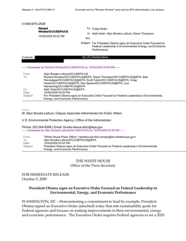 October 5, 2009 President Obama Signs an Executive Order Fo