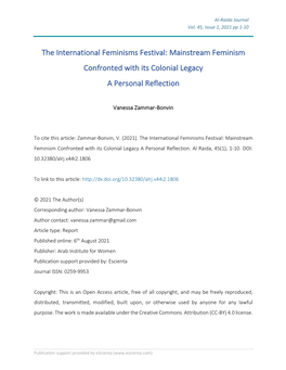 Mainstream Feminism Confronted with Its Colonial Legacy a Personal Reflection