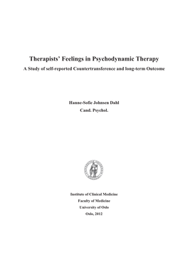 Therapists' Feelings in Psychodynamic Therapy