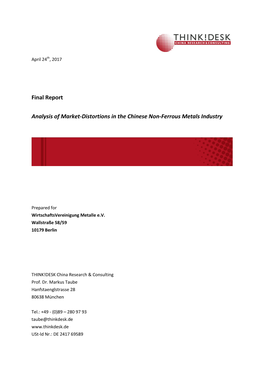 Analysis of Market Distortions in the Chinese Non-Ferrous Metals Industry