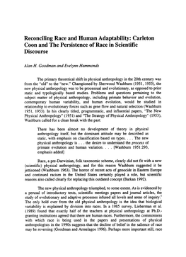 Carleton Coon and the Persistence of Race in Scientific Discourse