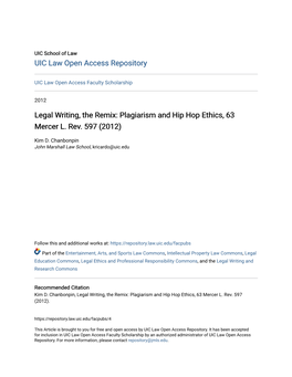 Legal Writing, the Remix: Plagiarism and Hip Hop Ethics, 63 Mercer L