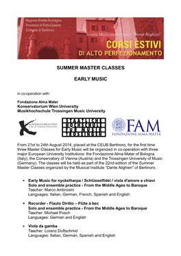 Summer Master Classes Early Music