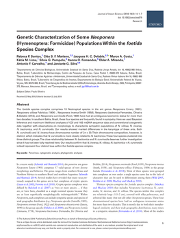 Hymenoptera: Formicidae) Populations Within the Foetida Species Complex