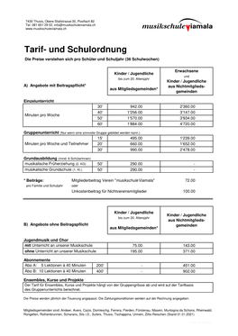 Und Schulordnung Die Preise Verstehen Sich Pro Schüler Und Schuljahr (36 Schulwochen)