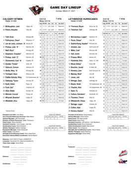 GAME DAY LINEUP Sunday, March 21, 2021