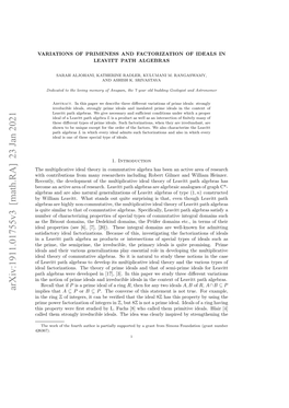 Arxiv:1911.01755V3 [Math.RA] 23 Jan 2021 Aldte Togyirdcbeiel.Teie a Lal Nprdb S by Inspired Primit Clearly Them Was Called Idea Who the [8] Ideals