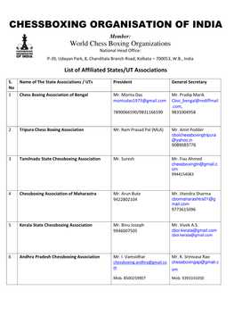 CHESSBOXING ORGANISATION of INDIA Member: World Chess Boxing Organizations National Head Office