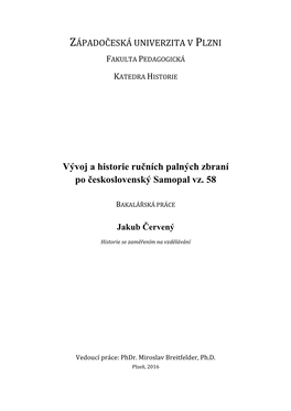 Vývoj a Historie Ručních Palných Zbraní Po Československý Samopal Vz. 58