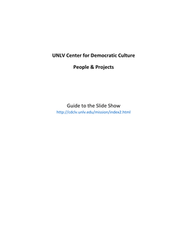 UNLV Center for Democratic Culture People & Projects Guide to The