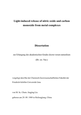 Light-Induced Release of Nitric Oxide and Carbon Monoxide from Metal Complexes