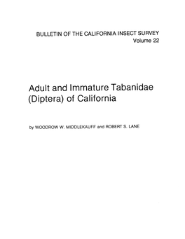 Adult and Immature Tabanidae (Diptera) of California