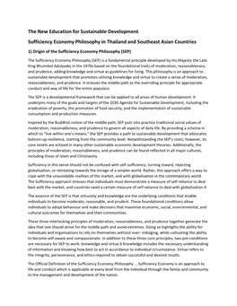 The New Education for Sustainable Development Sufficiency Economy Philosophy in Thailand and Southeast Asian Countries