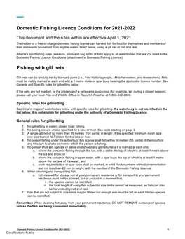 Domestic Fishing Licence Conditions for 2021-2022