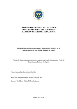 Universidad Central Del Ecuador Facultad De Ciencias Agrícolas Carrera De Turismo Ecológico