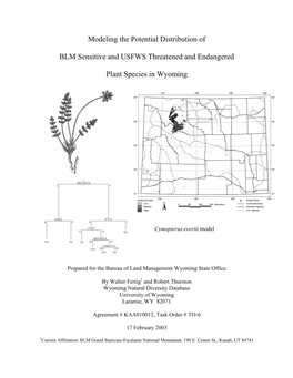 Modeling the Potential Distribution of BLM Sensitive and USFWS