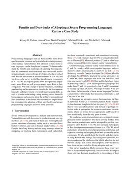 Benefits and Drawbacks of Adopting a Secure Programming Language: Rust As a Case Study