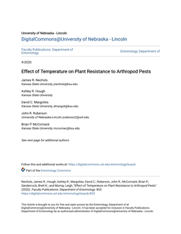 Effect of Temperature on Plant Resistance to Arthropod Pests