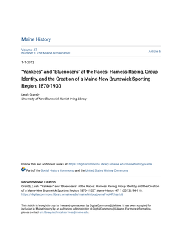 Harness Racing, Group Identity, and the Creation of a Maine-New Brunswick Sporting Region, 1870-1930