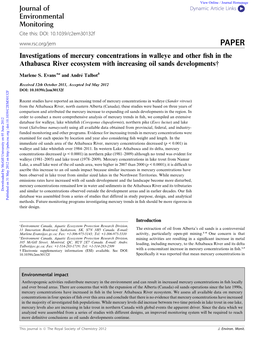 Investigations of Mercury Concentrations in Walleye and Other ﬁsh in the Athabasca River Ecosystem with Increasing Oil Sands Developments†