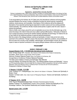 Science and Spirituality in Modern India February 5 ­ 7, 2006