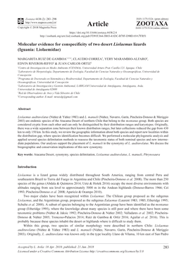 Molecular Evidence for Conspecificity of Two Desert Liolaemus Lizards (Iguania: Liolaemidae)