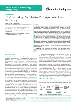 DNA Barcoding: an Effective Technique in Molecular Taxonomy