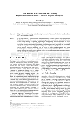 The Teacher As a Facilitator for Learning Flipped Classroom in a Master’S Course on Artiﬁcial Intelligence