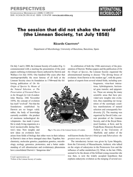 The Session That Did Not Shake the World (The Linnean Society, 1St July 1858)