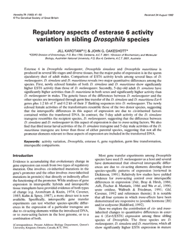 Regulatory Aspects of Esterase 6 Activity Variation in Sibling Drosophila Species