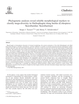 Phylogenetic Analyses Reveal Reliable Morphological Markers to Classify Megadiversity in Onthophagini Dung Beetles (Coleoptera