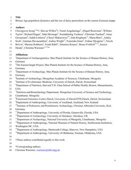Title Bronze Age Population Dynamics and the Rise of Dairy