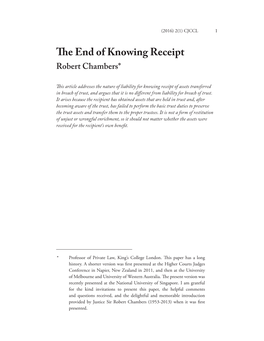 The End of Knowing Receipt Robert Chambers*