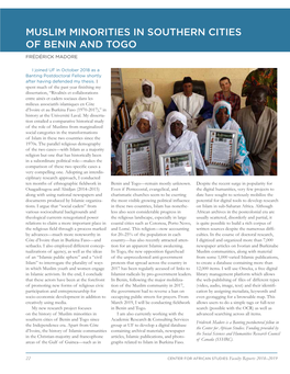 Muslim Minorities in Southern Cities of Benin and Togo Frédérick Madore