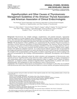 Hyperthyroidism and Other Causes of Thyrotoxicosis: Management Guidelines of the American Thyroid Association and American Association of Clinical Endocrinologists