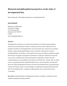 Historical and Philosophical Perspectives on the Study of Developmental Bias