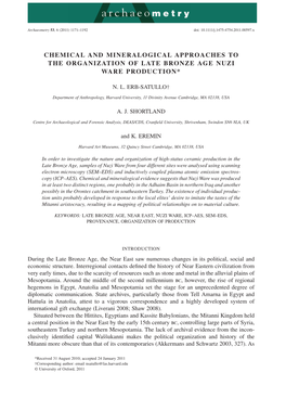 Chemical and Mineralogical Approaches to the Organization of Late Bronze Age Nuzi Ware Production*