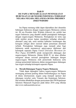 61 Bab Iv Isu Papua Menjadi Alasan Peningkatan Hubungan Luar Negeri Indonesia Terhadap Negara-Negara Melanesia Di Era Presiden J