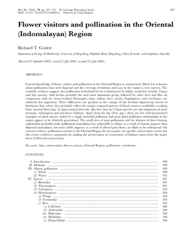 Flower Visitors and Pollination in the Oriental (Indomalayan) Region