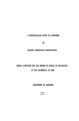 A Morphological Study of Sinhalese by Adikary