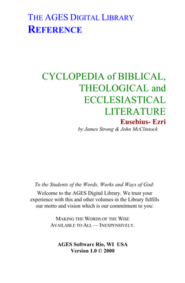 CYCLOPEDIA of BIBLICAL, THEOLOGICAL and ECCLESIASTICAL LITERATURE Eusebius- Ezri by James Strong & John Mcclintock