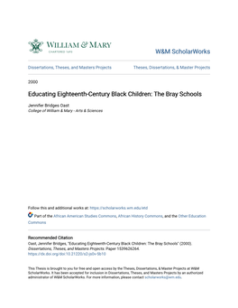 Educating Eighteenth-Century Black Children: the Bray Schools