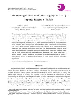 The Learning Achievement in Thai Language for Hearing Impaired Students in Thailand