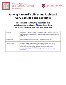 Among Harvard's Libraries: Archibald Cary Coolidge and Carinthia