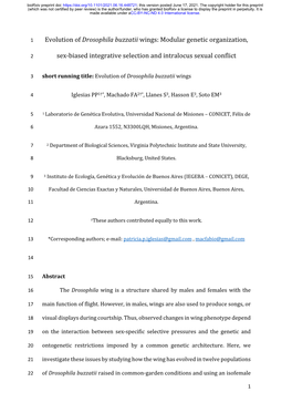 Evolution of Drosophila Buzzatii Wings: Modular Genetic Organization